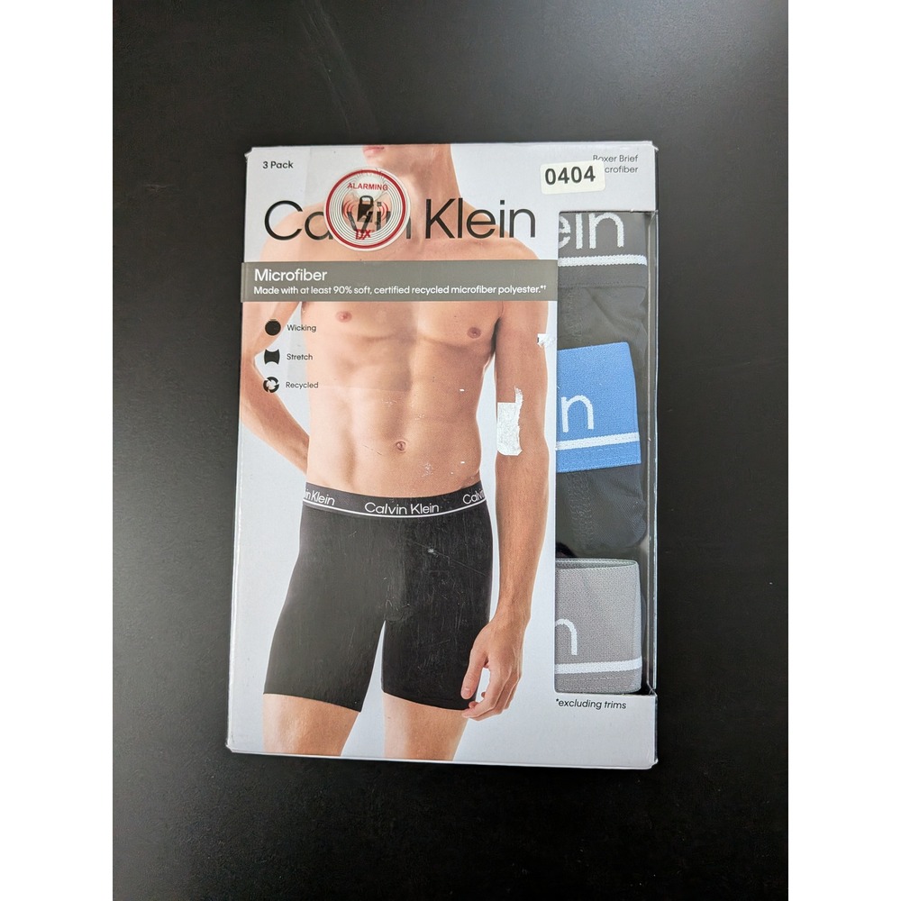 Calvin Klein Mens 3 Pack Microfiber Boxer Briefs Blue Black Grey NP27530 S